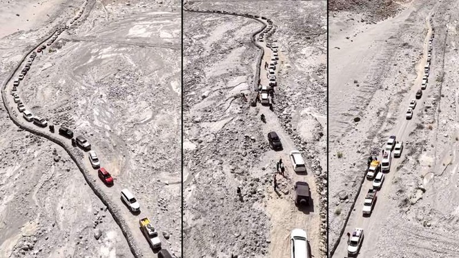 Image from: ’Isko bhi Gurgaon bana diya’: Viral Ladakh traffic jam highlights ‘uncontrolled tourism’ pressure on fragile regions