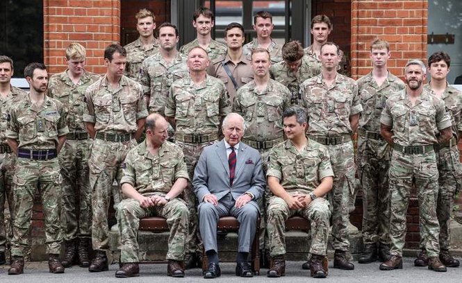 Image from: King Charles jokes as he meets Grenadier Guards ahead of Trooping the Colour: 'No drinking tonight!'
