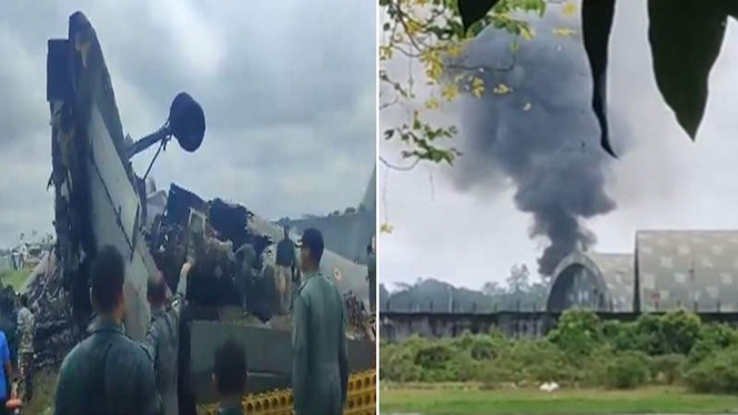 Image from: IAF AN-32 aircraft crashes during landing in Assam’s Jorhat
