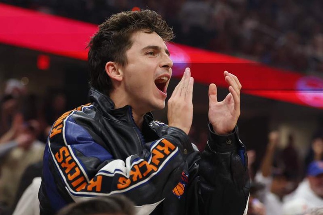 Image from: The celebrity Knicks fans who travelled to San Antonio for Game 5, including Timothee Chalamet