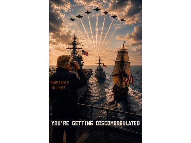 Image from: "You're getting discombobulated": Trump shares AI-generated military-themed image amid Iran peace deal hopes