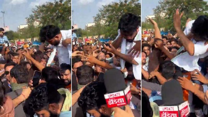 Image from: Cockroach Janta Party founder Abhijeet Dipke slapped multiple times ahead of Jaipur address