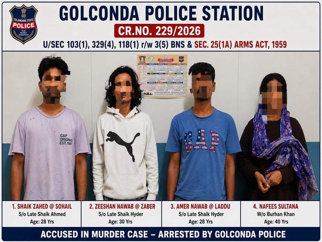 Image from: Telangana: Golconda police apprehend four accused in murder case; probe underway