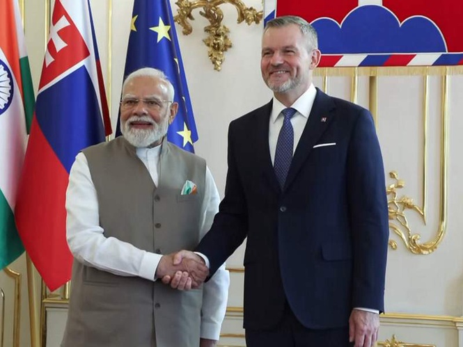 Image from: PM Modi meets Slovak President Peter Pellegrini at Presidential Palace; holds delegation-level talks