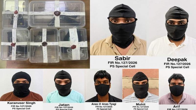 Image from: Delhi Police bust Pak-backed terror syndicate; 7 arrested with arms, plot to attack Haryana eatery