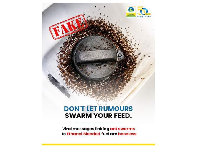 Image from: BPCL dismisses social media claims linking E20 petrol to ant attraction
