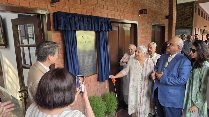 Image from: Aitchison’s cross-border bond: Babar Ali names classroom after best friend Harcharan Brar, 140 years on