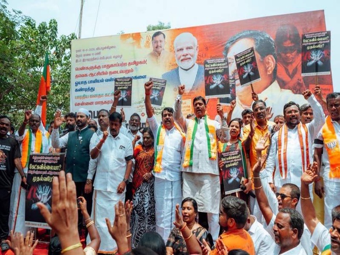 Image from: BJP holds protest in Tamil Nadu against TVK govt, condemns crime rate, deteriorating law and order