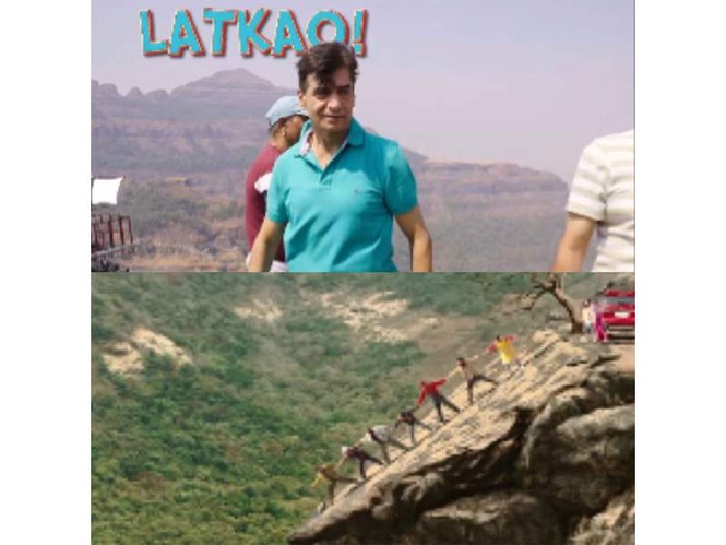 Image from: Riteish Deshmukh shares hilarious BTS from 'Dhamaal 4' cliff-hanging scene