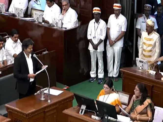 Image from: Tamil Nadu CM Vijay moves resolution in Assembly against Mekedatu dam; Congress, VCK extend support
