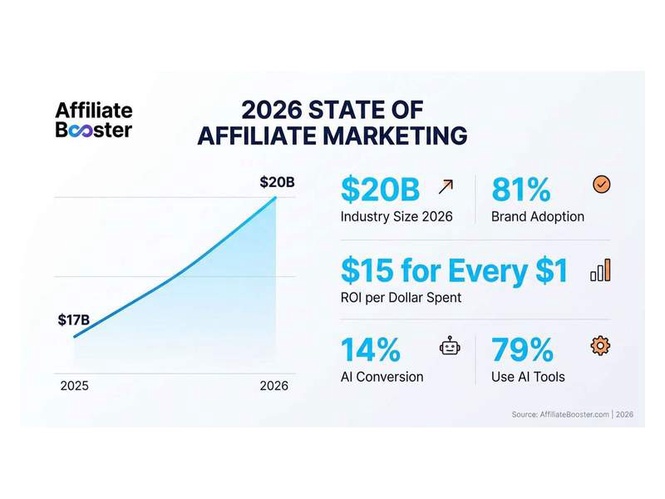 Image from: AffiliateBooster.com Releases 2026 State of Affiliate Marketing Report: Industry Surpasses $17B, On Track for $20B by Year-End