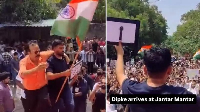 Image from: CJP protest in Delhi LIVE: Dipke arrives at Jantar Mantar protest, protesters chant ‘go Pradhan go’