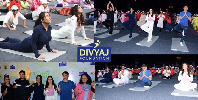 Image from: Amruta Fadnavis, Shahid Kapoor, Jackie Shroff, Sreeleela To Empower Over 1,000 Children At Divyaj Foundation Yoga Day Celebration At DOME, SVP Stadium, Worli