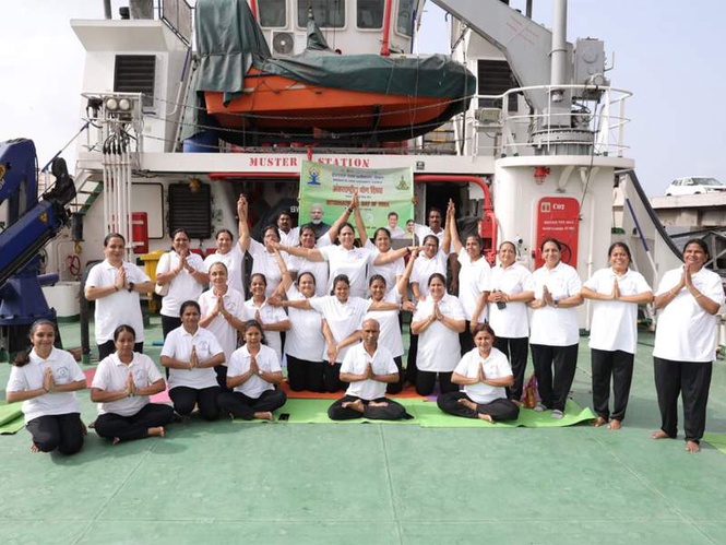 Image from: DPA Kandla marks International Yoga Day with onboard session on tug vessel