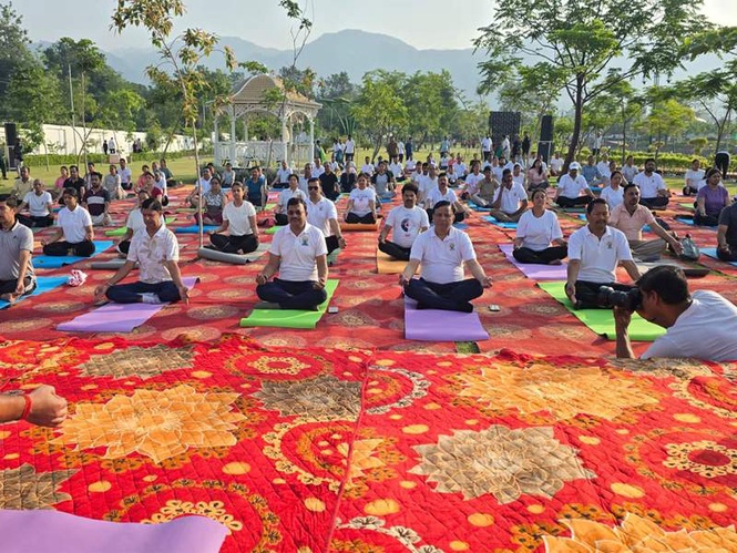 Image from: Over 1,000 people join mass session in Dehradun on 12th International Yoga Day