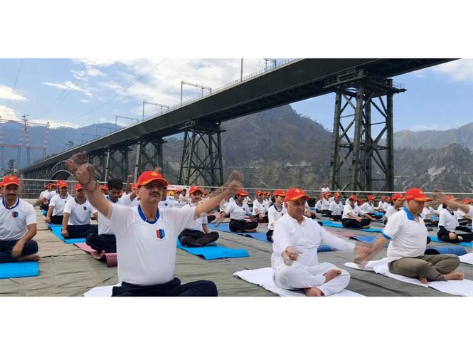 Image from: NCC cadets perform yoga at Chenab Rail Bridge on International Yoga Day