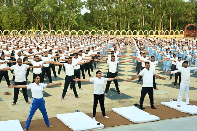 Image from: Collective sessions mark International Day of Yoga across Karnal, Kaithal districts in Haryana