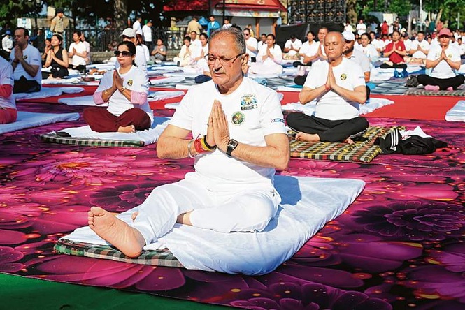 Image from: Yoga ensures fitness, well-being: Governor Kavinder Gupta