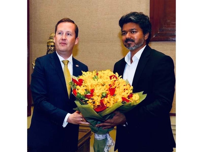 Image from: US Ambassador Gor extends wishes to Tamil Nadu CM Vijay on his 52nd birthday
