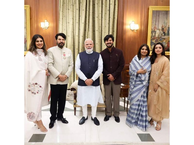 Image from: PM Modi meets Mammootty, his family after Padma Awards ceremony