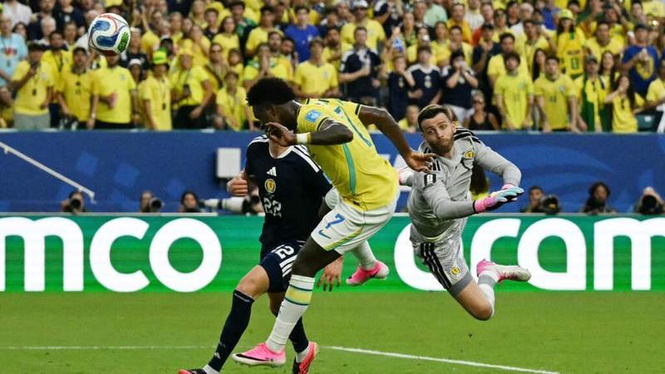 Image from: World Cup 2026: Vinicius Junior scores twice as Brazil beat Scotland to reach last 32