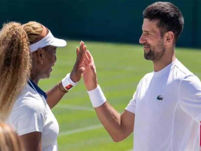 Image from: Wimbledon: Novak Djokovic, Serena Williams meet up during Serbian icon's training session