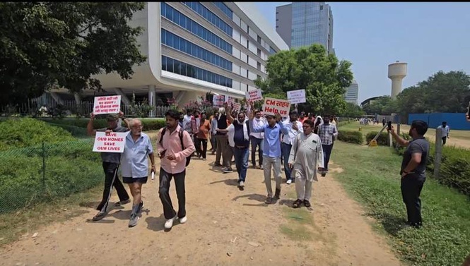 Image from: DLF colony property owners march against sealing drive in Gurugram, demand regularisation of PGs and TOD policy
