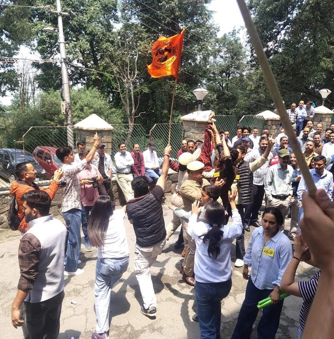 Image from: ABVP activists scuffle with police as student groups protest at HPU