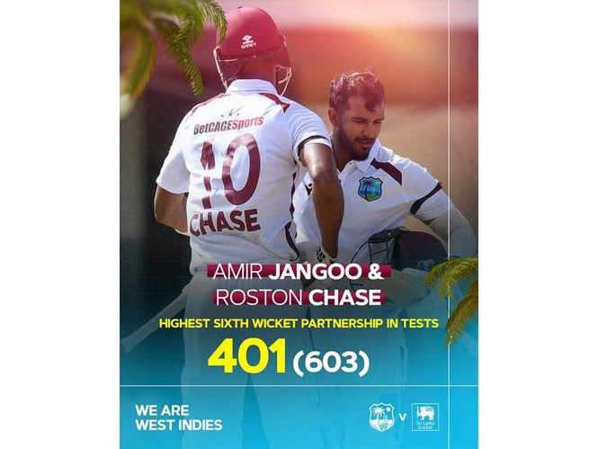 Image from: SL vs WI, 1st Test: Jangoo-Chase stitch highest partnership for 6th wicket or lower in longest format