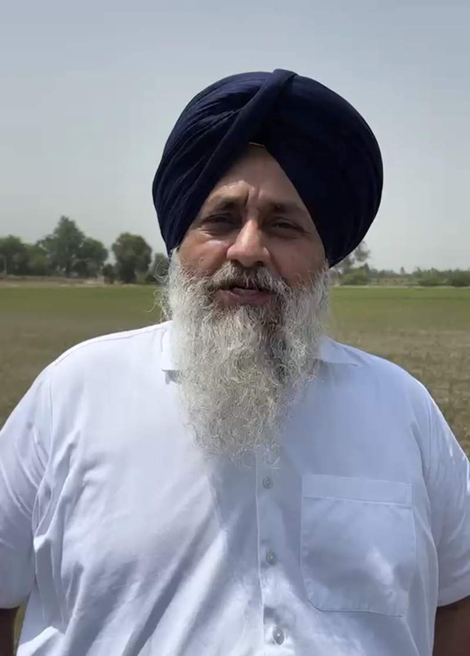 Image from: SAD president Sukhbir Badal takes stock of drying paddy fields in Muktsar’s Mehna village