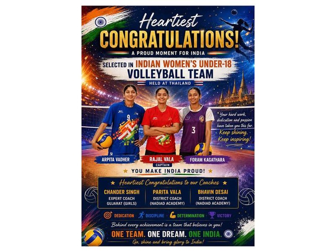 Image from: Gujarat's Rajal Vala to captain India's U-18 Women's Volleyball Team at Asian Championship in Thailand
