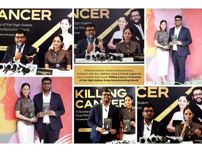 Image from: Pharma Entrepreneurs’ – Abhinav Garg & Mehak Aggarwal Unveil Their Book ’Killing Cancer:13 Secrets of the High-Stakes Drug Manufacturing World’