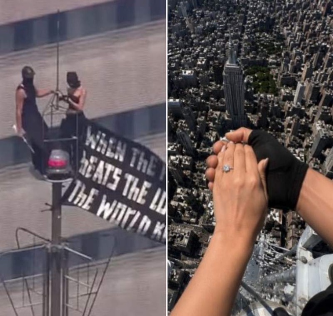 Image from: Russian couple scales NYC’s Empire State Building, get engaged then arrested