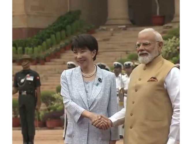 Image from: Japanese PM Sanae Takaichi accorded formal welcome at Rashtrapti Bhavan