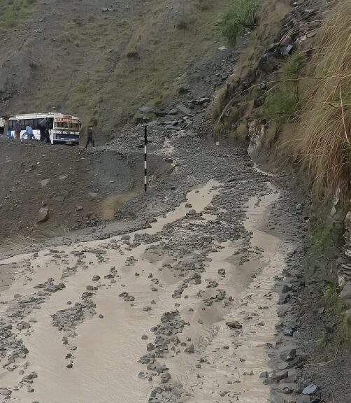 Image from: Devotees stranded on return from temple in Chamba’s Bharmour after flashflood washes away bridge