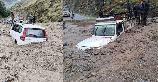 Image from: Heavy rain triggers landslides in Kinnaur; NH-5 closed at Cholling near Reckong Peo