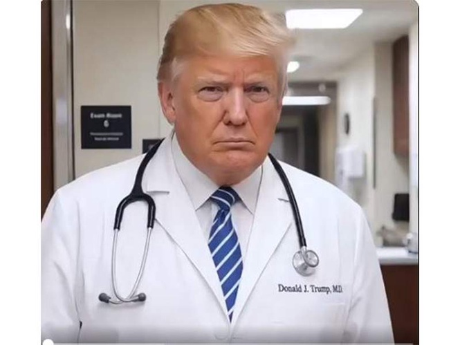 Image from: "Turn off fake news, have a Diet Coke": Donald Trump turns "Dr. Trump" in viral AI video prescribing cure for "TDS"
