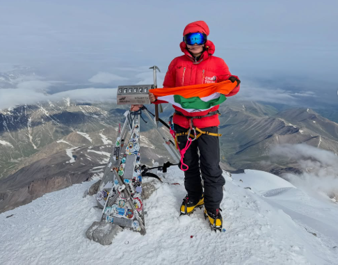 Image from: Sikkim mountaineer Tshering Choden scales Europe’s highest peak Mount Elbrus in Russia