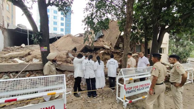 Image from: Rights panel takes suo motu notice of building collapse in Chandigarh