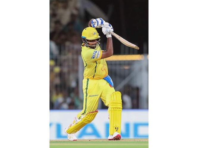 Image from: IPL: Sanju Samson's maiden hundred in yellow jersey cruise CSK to 212 against DC