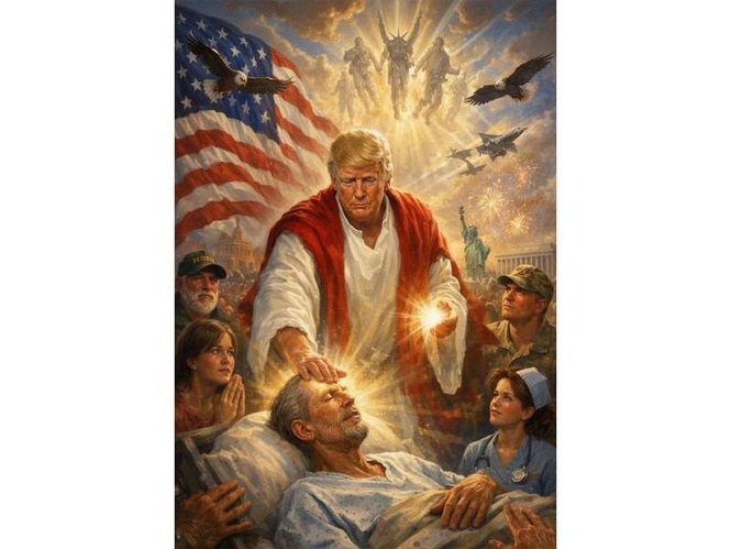 Image from: After criticism of Pope Leo, Trump posts image depicting himself as Jesus