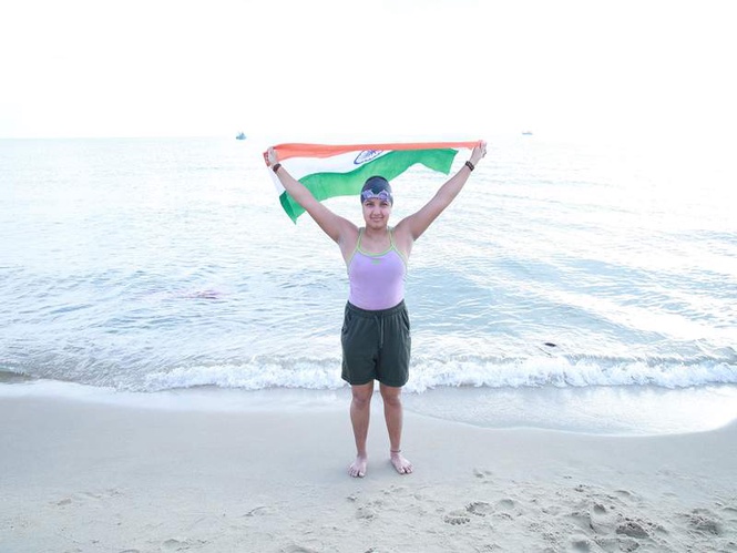 Image from: Kamya Bhardwaj, a Delhi University student smashes record in grueling Palk Strait swim