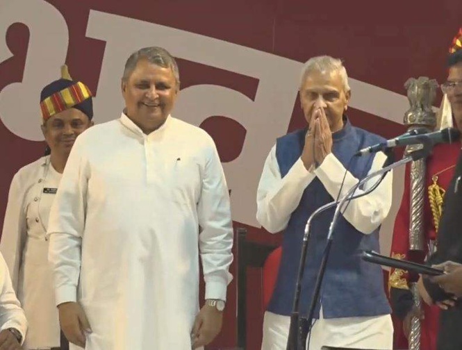 Image from: "NDA govt again, no need to worry": JD(U)'s Bijendra Yadav, Vijay Choudhary take oath as Bihar Deputy CMs