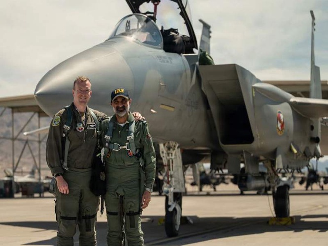 Image from: IAF Chief-Air Chief Marshal AP Singh undertakes USAF F15EX sortie during visit to Nellis Air Force Base
