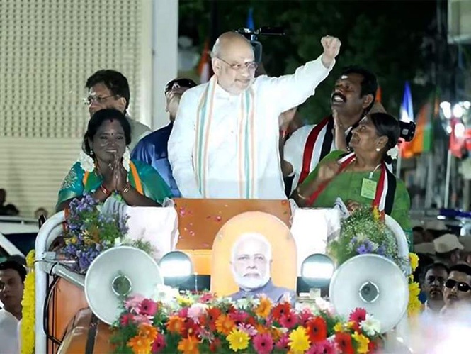 Image from: 'Mylapore turned saffron today': Amit Shah holds roadshow in Chennai, offers prayers at Kapaleeswarar Temple