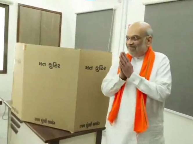 Image from: Gujarat local body polls: Amit Shah casts vote with family in Gandhinagar