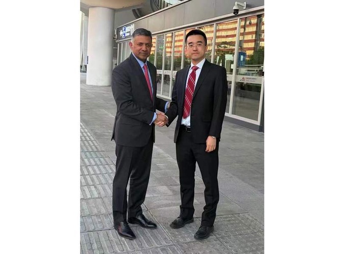 Image from: Ambassador-designate Vikram Doraiswami received by MFA Dy Director in China