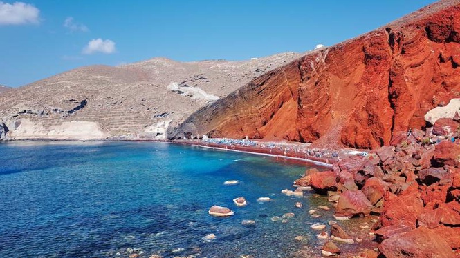 Image from: On Santorini, this red-cliff beach is one of the most beautiful in Europe (its contrasts are truly spectacular)