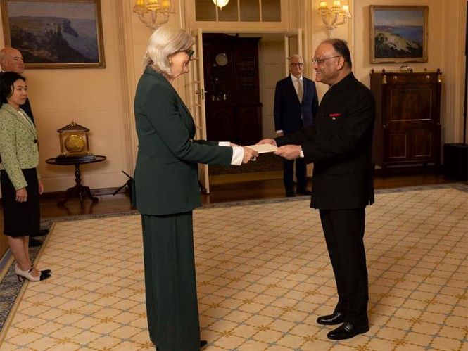 Image from: Nagesh Singh presents credentials to Governor General of Australia, assumes charge as High Commissioner