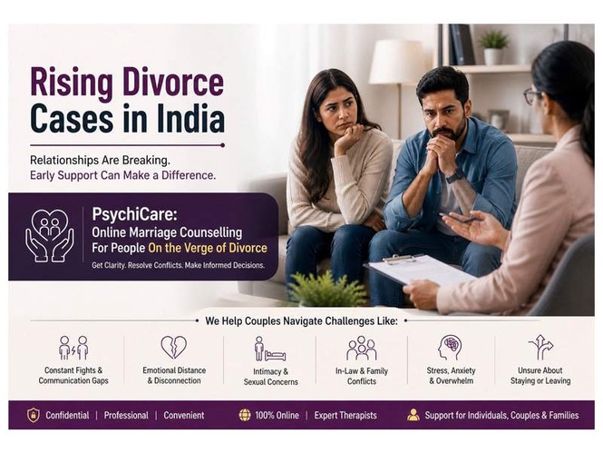 Image from: Rising Divorce Cases in India Highlight Need for Early Counselling, Says PsychiCare Founder Aakansha Kapoor